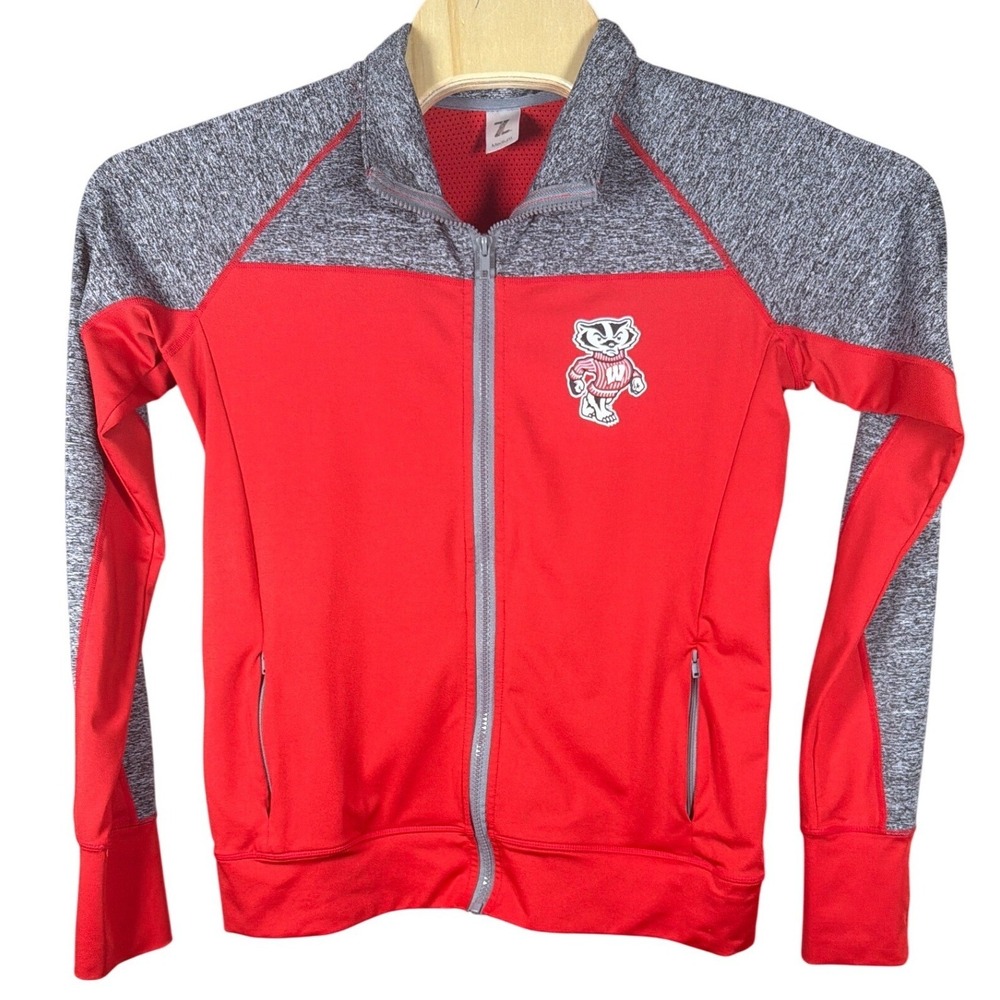 Wisconsin Badgers Full Zip Track Jacket ZooZatz‎ Red Grey Bucky Mascot Womens M